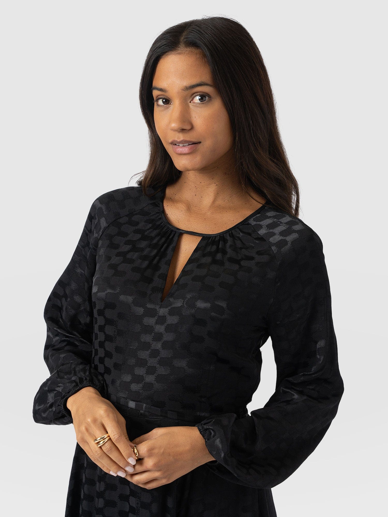 Ruby Flare Midi Dress - Black Jacquard - Women's Dresses | Saint + Sofia® EU